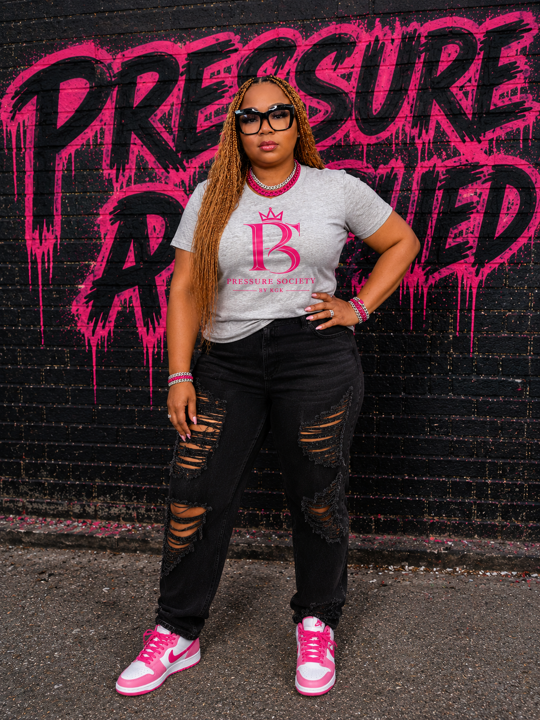 Pressure Society Logo Tee — Pink Crown Womens Monogram T-Shirt